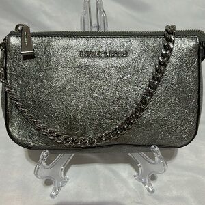Michael Kors Mini Silver Metallic Pouchette Bag